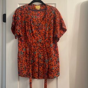 Anthropologie Maeve Floral Blouse size XS (Fits like a S) Orange/Floral